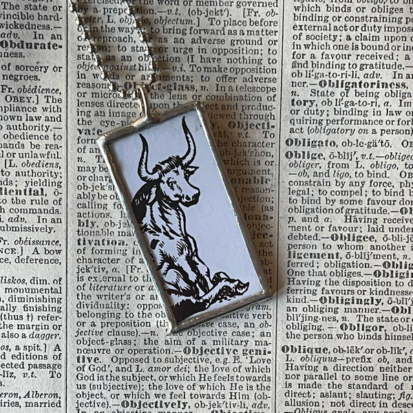 Ferdinand, vintage children's book illustrations, up-cycled to soldered glass pendant