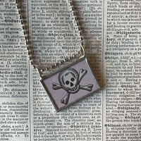 Skull and crossbones, vintage illustrations, hand-soldered glass pendant