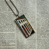 De Chirico's Piazza d'Italia, upcycled to hand-soldered glass pendant
