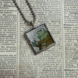 Frog and Toad, vintage children's book illustrations, up-cycled to soldered glass pendant