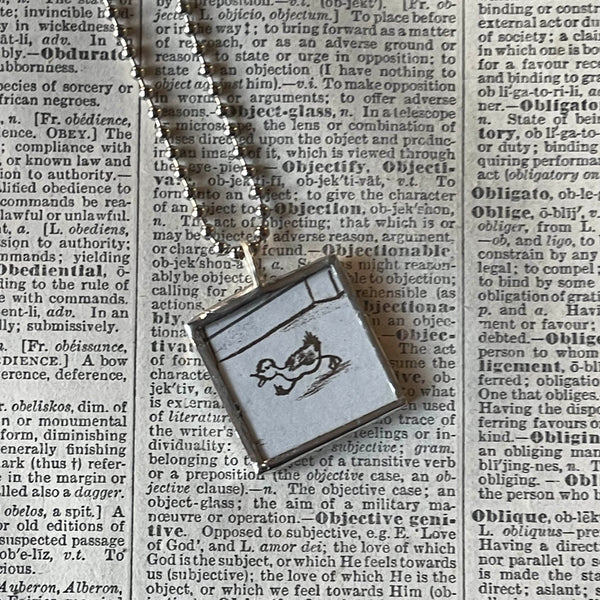 Make Way for Ducklings, vintage children's book illustrations, up-cycled to soldered glass pendant