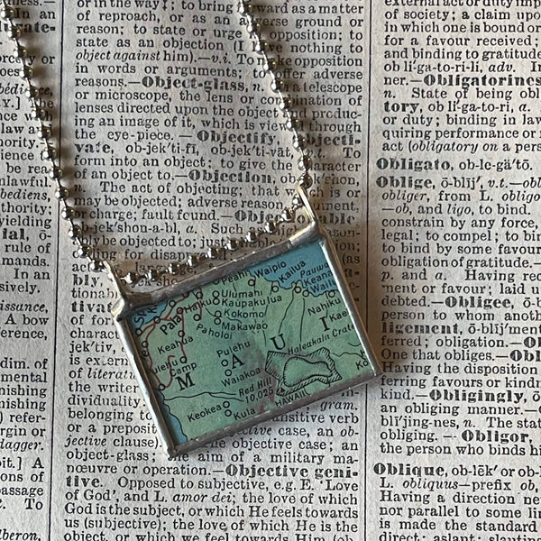 Maui Hawaii, vintage map, hand-soldered glass pendant (Copy)