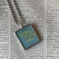 Lanai, Hawaii, vintage map, hand-soldered glass pendant