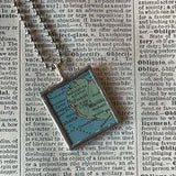 Lanai, Hawaii, vintage map, hand-soldered glass pendant