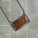 Crash! Whoom! onomatopoeia, vintage comic book illustration, upcycled to soldered glass pendant