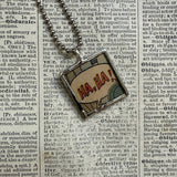 YAY! Ha, Ha! onomatopoeia, vintage comic book illustration, upcycled to soldered glass pendant