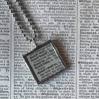 Dumb-bell, 1930s dictionary illustration upcycled to soldered glass pendant