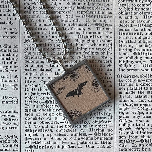 Bat, vampire bat, vintage book illustrations, hand-soldered glass pendant