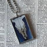 Georgia O'Keeffe, Cattle Skull, modern art, abstract painting, upcycled to hand-soldered glass pendant