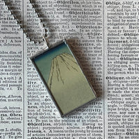 Mt Fuji, Sea Birds, Japanese woodblock prints, up-cycled to hand-soldered glass pendant