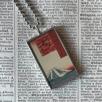 Cherry blossom, Mt. Fuji scene, Japanese woodblock prints, up-cycled to hand-soldered glass pendant