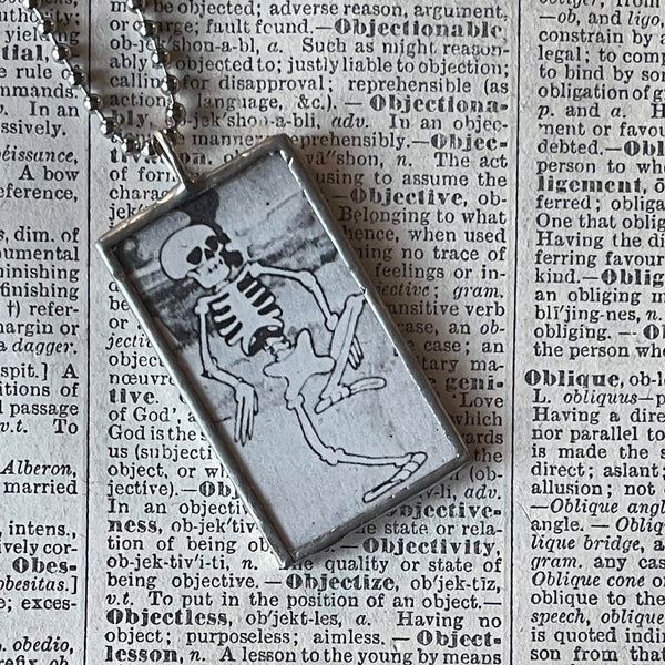 Skull, Skeleton vintage Disney animation stills, hand-soldered glass pendant