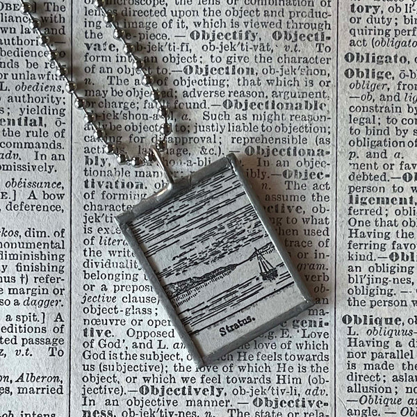 Stratus, Nimbus clouds, vintage dictionary illustration, upcycled to soldered glass pendant