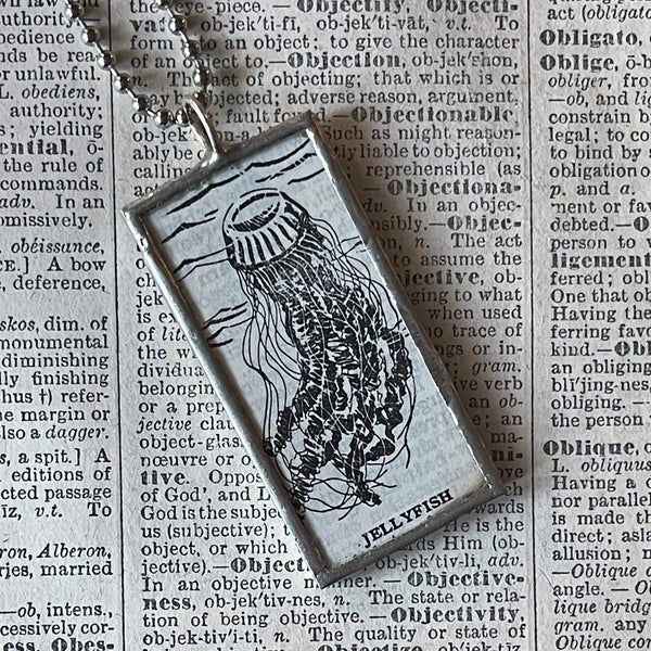 Jellyfish - vintage 1930s dictionary illustration up-cycled to soldered glass pendant