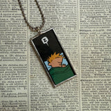 Calvin & Hobbes, original vintage comic book illustrations, upcycled to soldered glass pendant