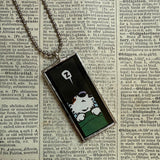 Calvin & Hobbes, original vintage comic book illustrations, upcycled to soldered glass pendant
