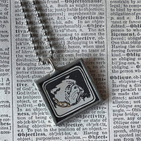 Bulldog, dogs, vintage children's book illustration, up-cycled to hand-soldered glass pendant