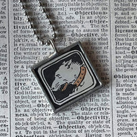 Bulldog, dogs, vintage children's book illustration, up-cycled to hand-soldered glass pendant