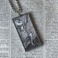 Gorey Gashleycrumb Tinies vintage book illustrations, hand-soldered glass pendant