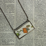 Lowly worm, mouse with book, original illustration from vintage Richard Scarry book, up-cycled to soldered glass pendant