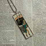 Fairy, elf, gnome, brownie, vintage children's book illustration up-cycled to soldered glass pendant