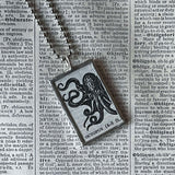 Octopus, vintage 1930s dictionary illustration, up-cycled to hand soldered glass pendant