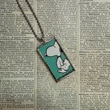 Snoopy, comic strip illustrations from vintage Peanuts book, up-cycled to hand-soldered glass pendant