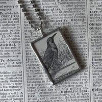 Nightingale, Raven, vintage illustration upcycled to soldered glass pendant