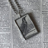 Nightingale, Raven, vintage illustration upcycled to soldered glass pendant