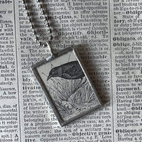 Nightingale, Raven, vintage illustration upcycled to soldered glass pendant