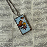 Calvin & Hobbes, original vintage comic book illustrations, upcycled to soldered glass pendant