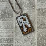 Calvin & Hobbes, original vintage comic book illustrtions, upcycled to soldered glass pendant