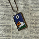 Calvin & Hobbes, original vintage comic book illustrations, upcycled to soldered glass pendant