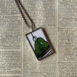 Green Eggs and Ham, vintage children's book illustration, upcycled to soldered glass pendant