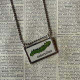 Caterpillar, worm, original illustration from vintage Richard Scarry book, up-cycled to soldered glass pendant