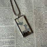 Moon and clouds, vintage children's book illustrations, hand-soldered glass pendant