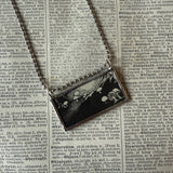 Elf, Bat, mushrooms, vintage children's book illustration, hand-soldered glass pendant