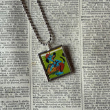 Huckleberry Hound, Yogi Bear, original illustrations from a vintage comic, up-cycled to soldered glass pendant