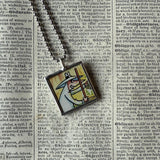 Spy vs. Spy, MAD Magazine comic illustrations, upcycled to soldered glass pendant