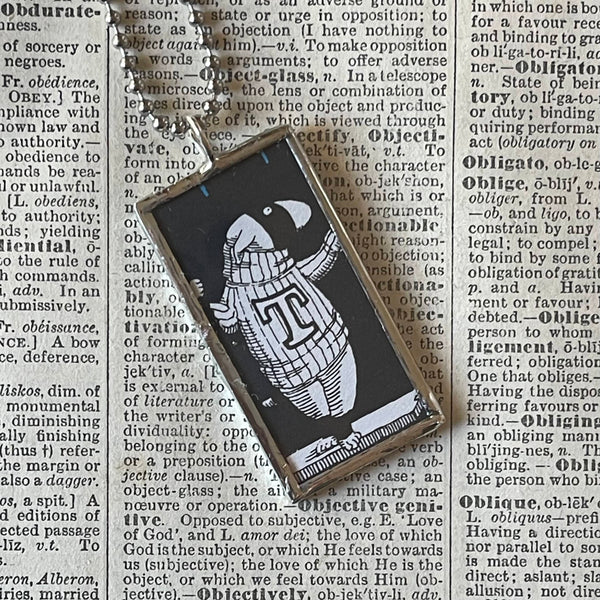 Gorey illustrations, vintage book illustrations, hand-soldered glass pendant