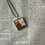 Owls, vintage illustrations, up-cycled to soldered glass pendant