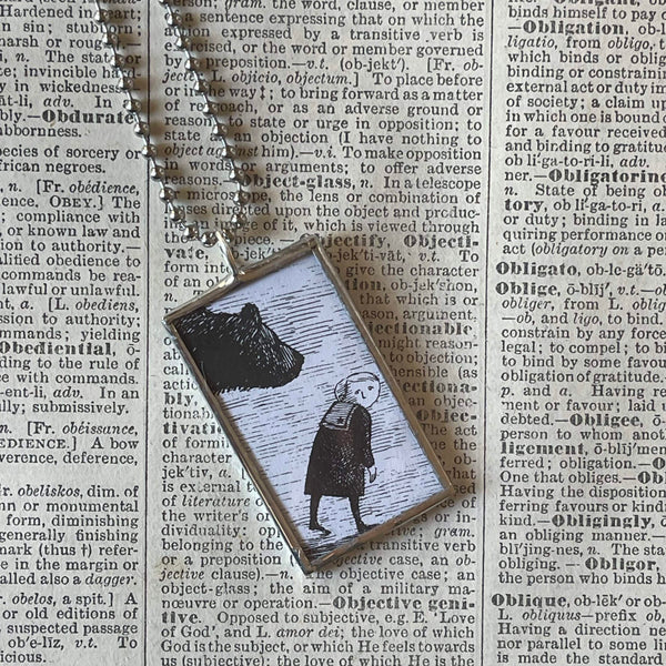 Gorey Gashlycrumb Tinies, vintage book illustrations, hand-soldered glass pendant