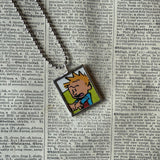 Calvin & Hobbes, original vintage comic book illustrations, upcycled to soldered glass pendant