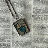 Boris and Natasha, vintage 1970s comic illustration, upcycled to soldered hand-soldered glass pendant