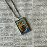 Calvin & Hobbes, original vintage comic book illustrations, upcycled to soldered glass pendant