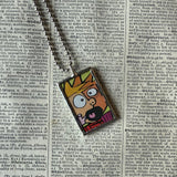 Calvin & Hobbes, original vintage comic book illustrations, upcycled to soldered glass pendant