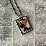 Calvin & Hobbes, original vintage comic book illustrations, upcycled to soldered glass pendant