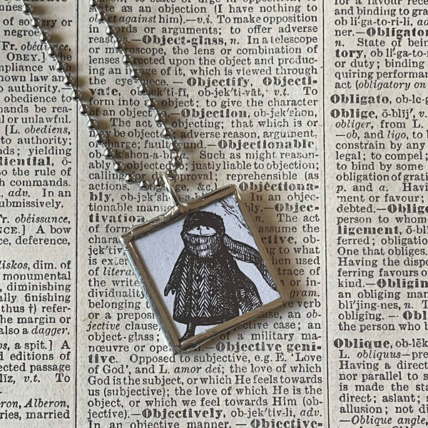 Gorey Gashlycrumb Tinies, vintage book illustrations, hand-soldered glass pendant