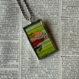 Calvin & Hobbes, original vintage comic book illustrations, upcycled to soldered glass pendant