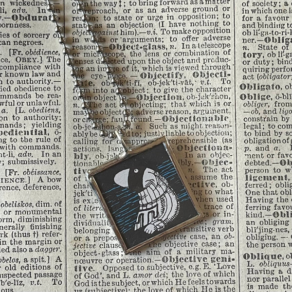 Gorey illustrations, vintage book illustrations, hand-soldered glass pendant